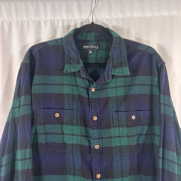 J. Crew Mercantile Flannel Shirt Men's XL Green Blue Plaid Button Up Long Sleeve - Picture 2 of 5